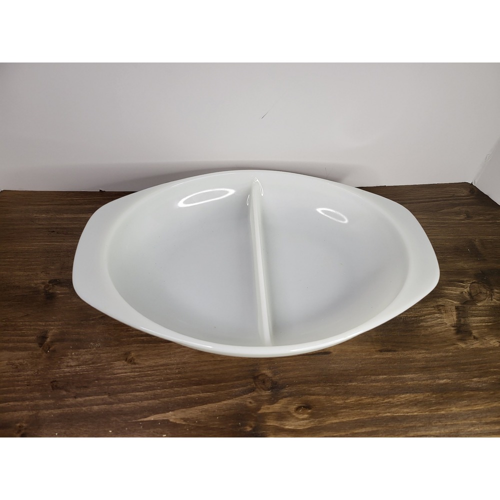 Vintage Pyrex White Milk Glass Divided Serving Dish 1063 1.5 QT Oval Casserole